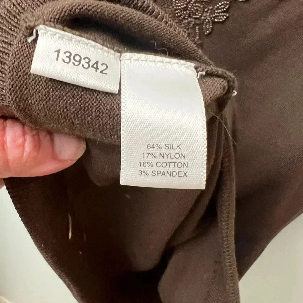 Ann Taylor brown beaded v-neck sweater silk-blend sleeveless top medium - Picture 6 of 17